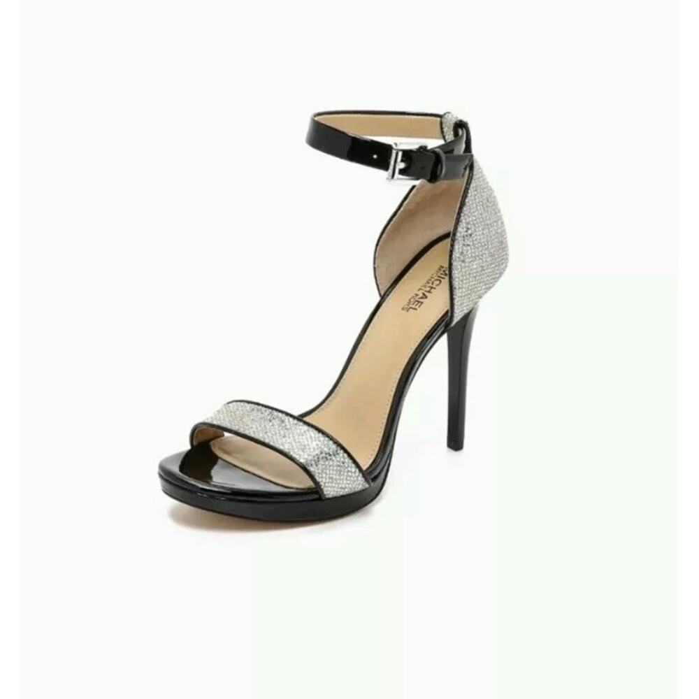 MICHAEL Michael Kors Sienna Glitter Silver/Black Sandals size 6